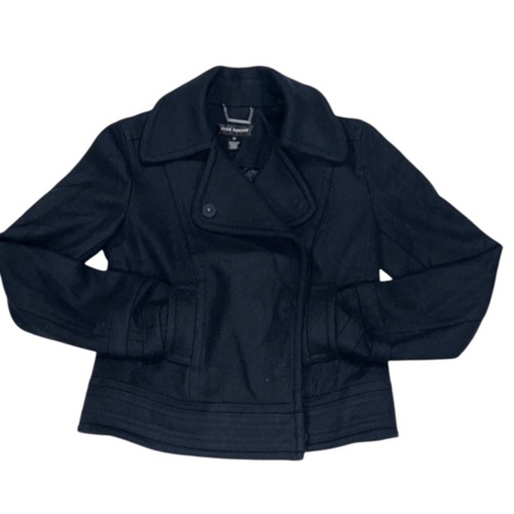 Club Monaco Cropped Navy Wool Jacket With Pockets & Snap Closure